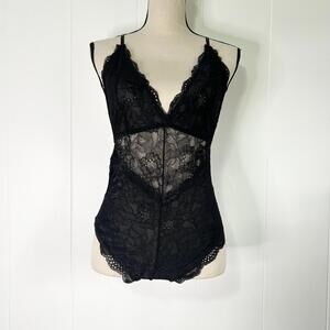 Unbranded Black Lace Floral Strappy Crossback Bodysuit Lingerie Women’s Medium